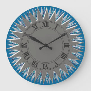 Blue Silver Sun Wall Clock