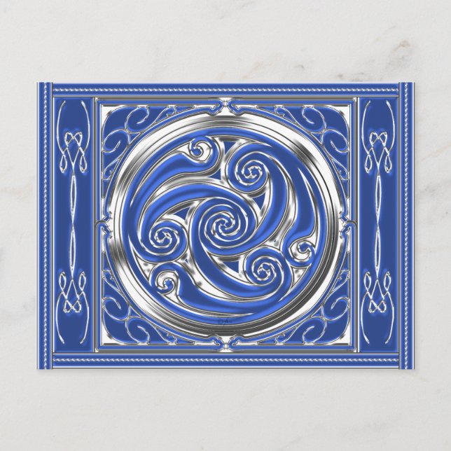 Blue Silver Triskel Postcard (Front)