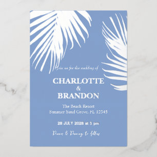 Blue Silver Tropical Palm Leaf Wedding 