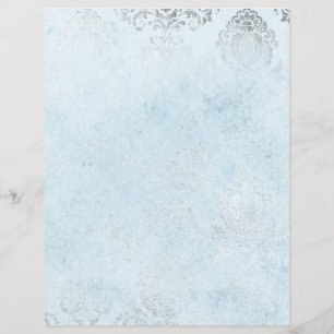 Blue & Silver Vintage Damask Pattern Paper