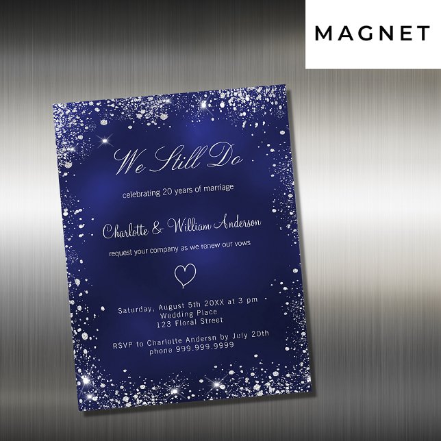Blue silver vow renewal wedding invitation magnet (Creator Uploaded)