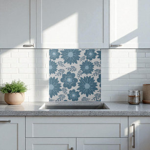 Blue Silver Watercolor Floral Tile