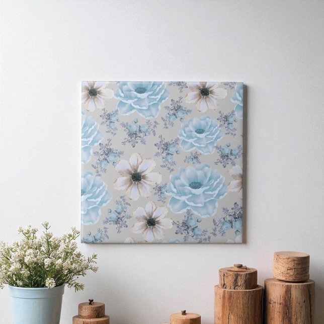 Blue Silver Watercolor Floral  Tile (Creator Uploaded)