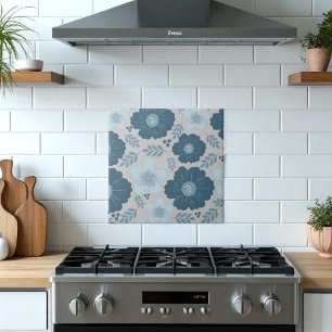Blue Silver Watercolor Floral  Tile