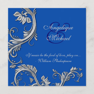 Blue silver wedding anniversary engagement invitation