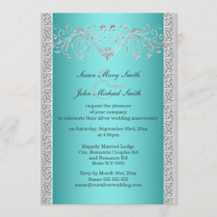 Blue silver wedding anniversary floral invitation