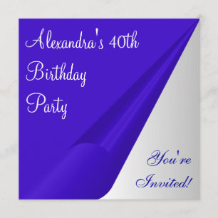Blue Silver White 40th Birthday Party Invitation