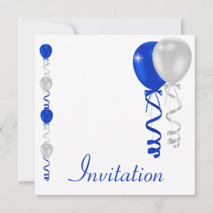 Blue Silver White Balloons Special Event Invitation