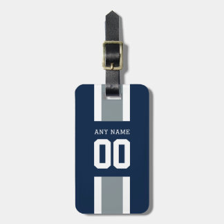 Blue, Silver & White Striped Football Jersey Luggage Tag