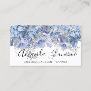 Blue Silver WhiteFlower Logo Event Planner QRCode  Business Card