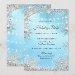 Blue Silver Winter Christmas Holiday Party Invitation