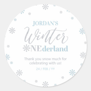 Blue Silver Winter onederland Thank you snow much Classic Round Sticker