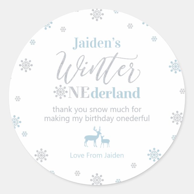 Blue Silver Winter onederland Thank you snow much  Classic Round Sticker (Front)