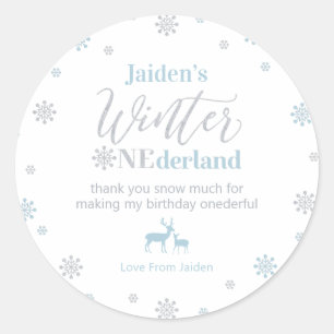 Blue Silver Winter onederland Thank you snow much  Classic Round Sticker