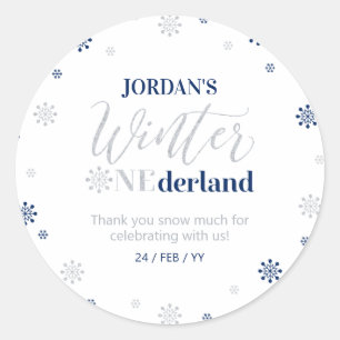 Blue Silver Winter onederland Thank you snow much  Classic Round Sticker