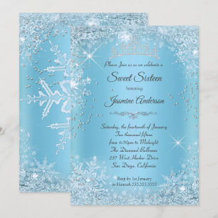Blue Silver Winter Wonderland Sweet 16 Tiara Invitation