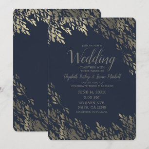 Blue & Silvery Silver Leaves Chic Rustic Wedding Invitation