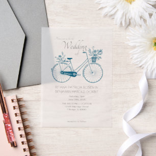 Blue Simple Bicycle Wedding Invitation