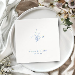 Blue simple botanical monogram rustic wedding napk napkin