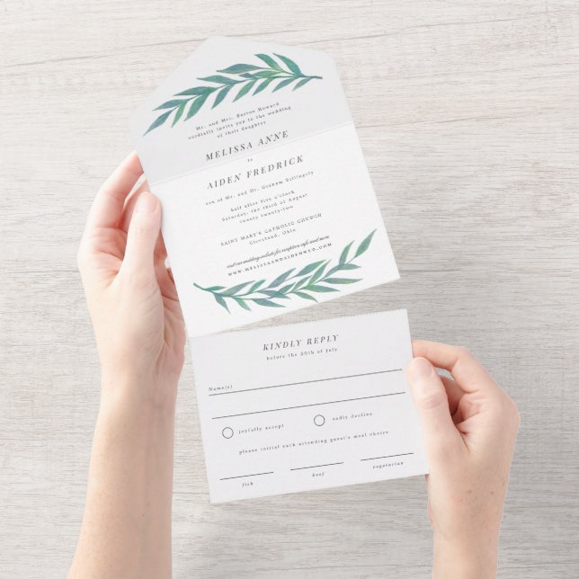 Blue Simple Branch Formal Wording Wedding All In One Invitation (Tearaway)