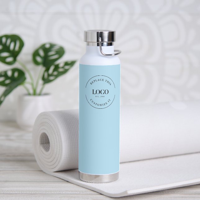 Blue simple Business logo Custom QR code website  Water Bottle (Yoga)