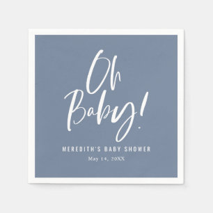 Blue Simple Calligraphy Gender Neutral Baby Shower Napkin