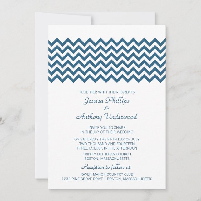 Blue Simple Chevron Wedding Invite (Front)