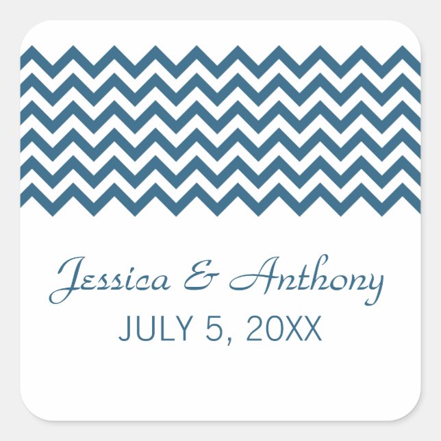 Blue Simple Chevron Wedding Stickers (Front)