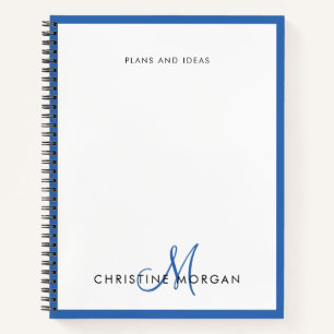Blue simple chic minimalist monogram name   notebook