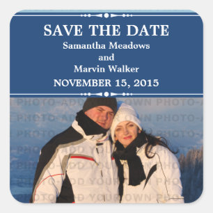 Blue Simple Chic Photo Save the Date Stickers
