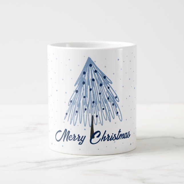 Blue Simple Christmas Holiday Giant Coffee Mug (Front)