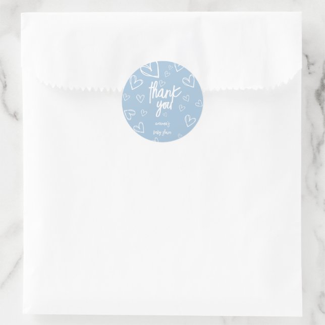 Blue Simple Cute Baby Shower Thank You Classic Round Sticker (Bag)