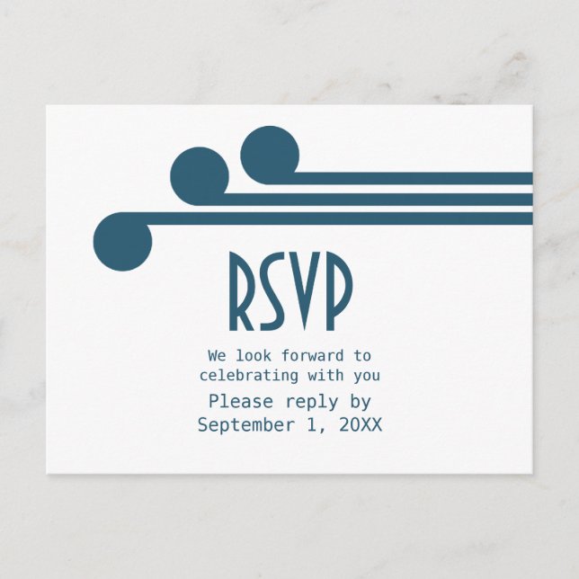 Blue Simple Deco Chic RSVP Postcard (Front)