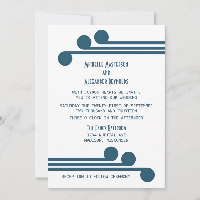 Blue Simple Deco Chic Wedding Invite (Front)