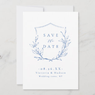 Blue simple elegance botanical crest save the date