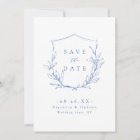 Blue simple elegance botanical crest save the date