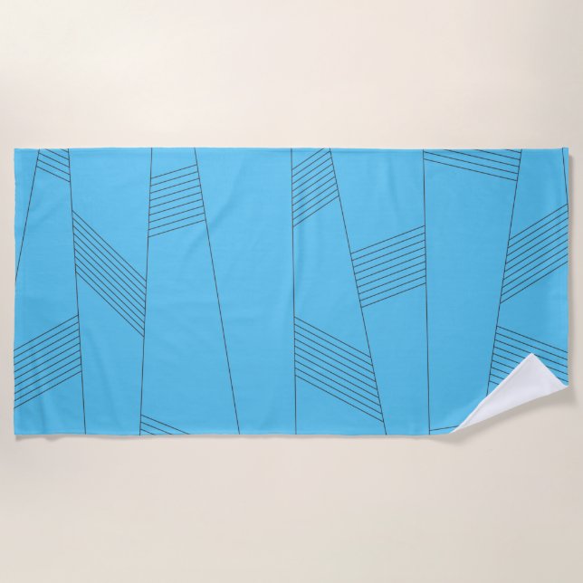 Blue, simple, elegant, abstract line pattern beach towel (Front)