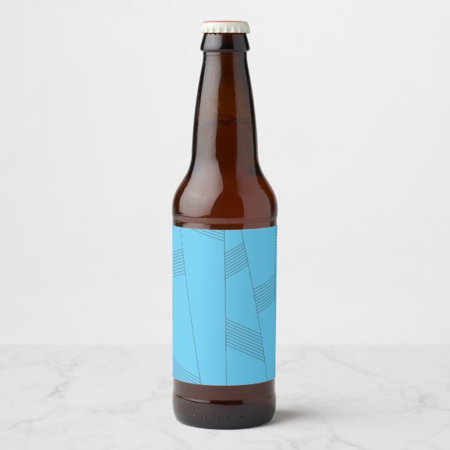 Blue, simple, elegant, abstract line pattern beer bottle label (Front)