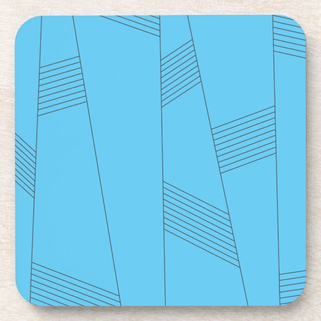 Blue, simple, elegant, abstract line pattern coaster (Front)