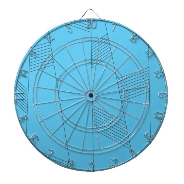 Blue, simple, elegant, abstract line pattern dartboard (Front)