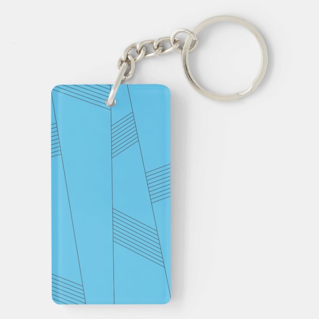 Blue, simple, elegant, abstract line pattern key ring (Back)