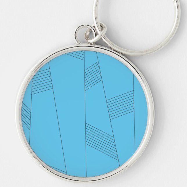 Blue, simple, elegant, abstract line pattern key ring (Front)