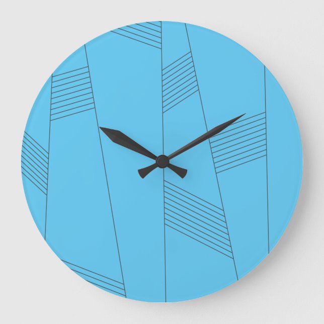 Blue, simple, elegant, abstract line pattern large clock (Front)