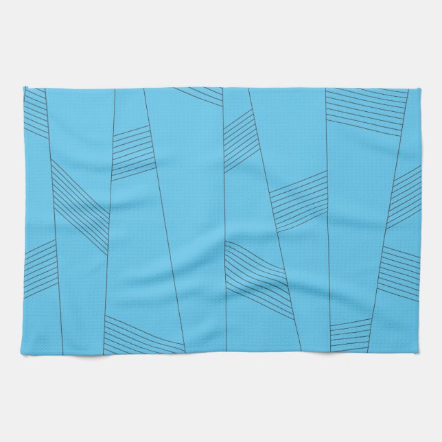 Blue, simple, elegant, abstract line pattern tea towel (Horizontal)