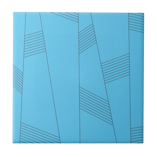 Blue, simple, elegant, abstract line pattern tile (Front)
