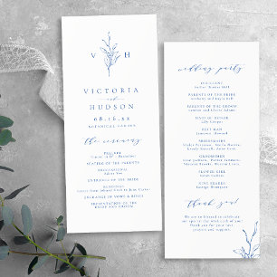 Blue simple elegant botanical monogram wedding programme