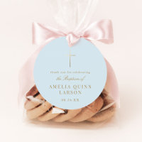 Blue Simple Elegant Gold Cross Baptism Christening