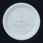 Blue Simple Elegant Gold Cross Baptism Christening Paper Plate<br><div class="desc">Our Blue Simple Elegant Gold Cross Baptism paper plates features a faux gold foil cross,  paired with modern type and beautiful script.</div>