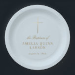 Blue Simple Elegant Gold Cross Baptism Christening Paper Plate<br><div class="desc">Our Blue Simple Elegant Gold Cross Baptism paper plates features a faux gold foil cross,  paired with modern type and beautiful script.</div>
