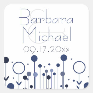 Blue Simple Floral Dot Modern Square Sticker